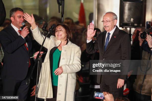 Chairman Kemal Kılıçdaroğlu and his wife Selvi Kılıçdaroğlu on March 6, 2023 in Ankara, Turkiye. After the announcement of his candidacy,...