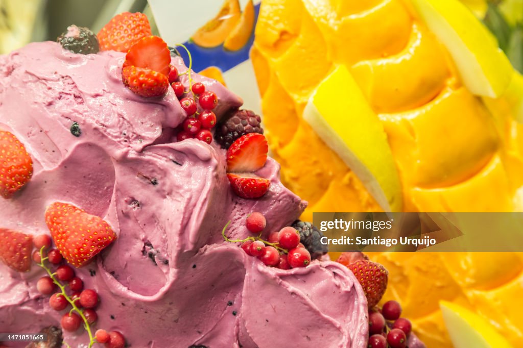 Close-up of artisanal ice cream (gelato) in Florence