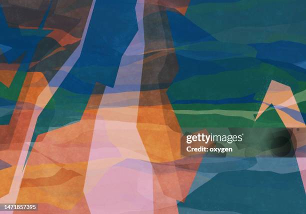 abstract geometric green blue orange stones distorted shapes background. digital illustration - angle stock pictures, royalty-free photos & images