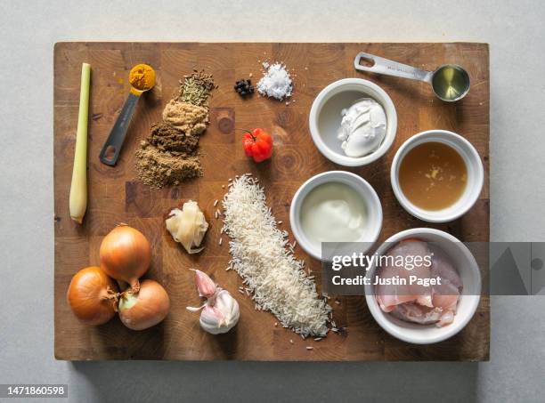 chicken korma curry raw ingredients - masala stock pictures, royalty-free photos & images