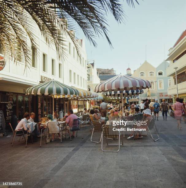 View of an outdoor café on Gomez Square in Willemstad, island of Curacao, Netherlands Antilles, in 1970.