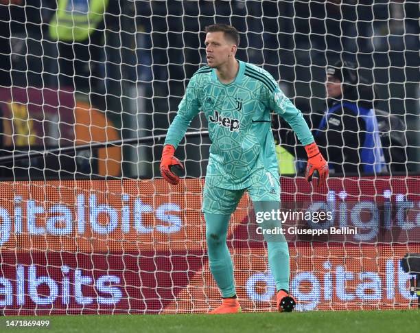 Wojciech Tomasz Szczesny of Juventus looks on during the Serie A match between AS Roma and Juventus at Stadio Olimpico on March 5, 2023 in Rome,...