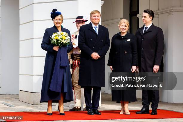 King Willem-Alexander of The Netherlands and Queen Maxima of The Netherlands welcomed by President Zuzana Caputova with an official welcome ceremony...
