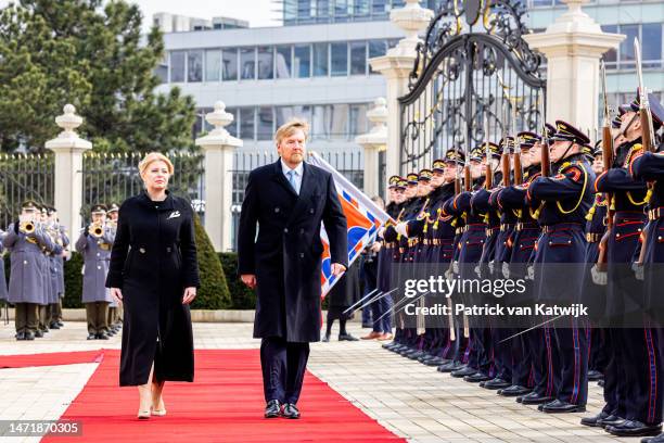 King Willem-Alexander of The Netherlands welcomed by President Zuzana Caputova with an official welcome ceremony at the presidential palace on March...