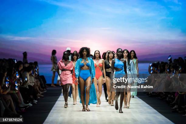 Models showcase designs during the Envision Runway at Melbourne Fashion Festival on March 07, 2023 in Melbourne, Australia.