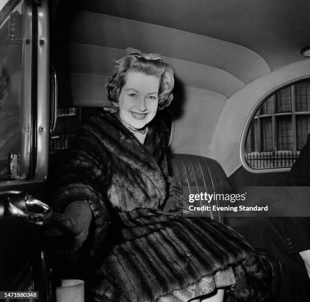Raine Spencer, Viscountess Lewisham , in the back of a car, February 18th 1960.
