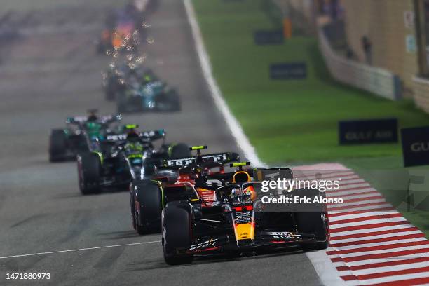 Sergio Perez of Mexico driving the Oracle Red Bull Racing RB19 on track during the F1 Grand Prix of Bahrain at Bahrain International Circuit on March...