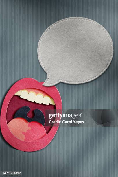 open mouth with blank bubble speech - word of mouth stock pictures, royalty-free photos & images