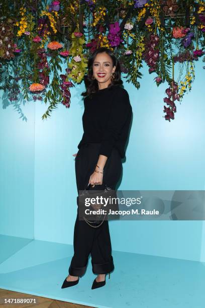 Jessica Alba attends the Aquazzura Cocktail Event during Paris Fashion Week Womenswear Fall Winter 2023-2024 at Hotel D'Evreux on March 06, 2023 in...