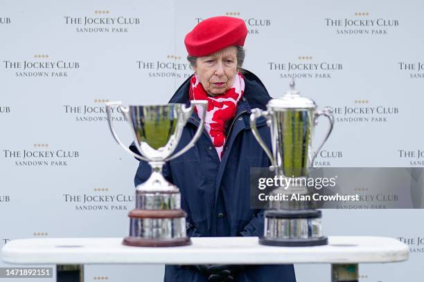 The Princess Royal attends the races at Sandown Park Racecourse on March 07, 2023 in Esher, England.
