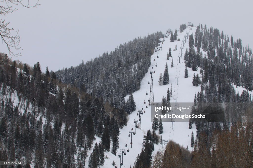 Tall mountain with gondola for skiing