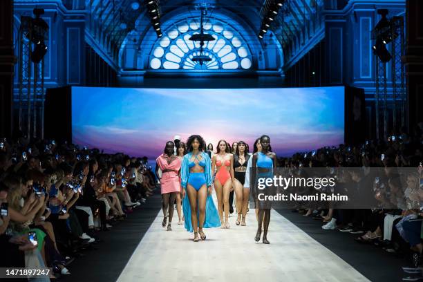 Models showcase designs during the Envision Runway at Melbourne Fashion Festival on March 07, 2023 in Melbourne, Australia.