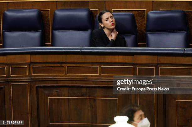 The Minister of Equality, Irene Montero, during a plenary session in the Congress of Deputies, on March 7 in Madrid, Spain. The Congress of Deputies...