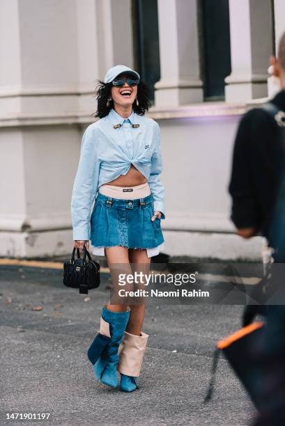 An attendee poses at Melbourne Fashion Festival on March 07, 2023 in Melbourne, Australia.