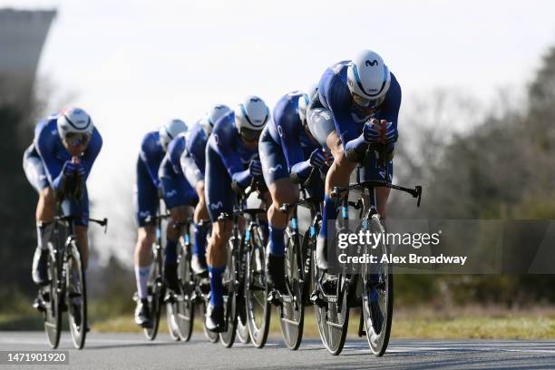 Imanol Erviti of Spain and Movistar Team sprints during the 81st Paris - Nice 2023 - Stage 3 a 32.2km team time trial from Dampierre en Burly to...