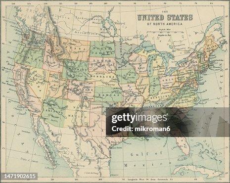 Old chromolithograph map of United States of America (USA)