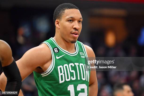 Grant Williams of the Boston Celtics waits for a free throw during the third quarter against the Cleveland Cavaliers at Rocket Mortgage Fieldhouse on...