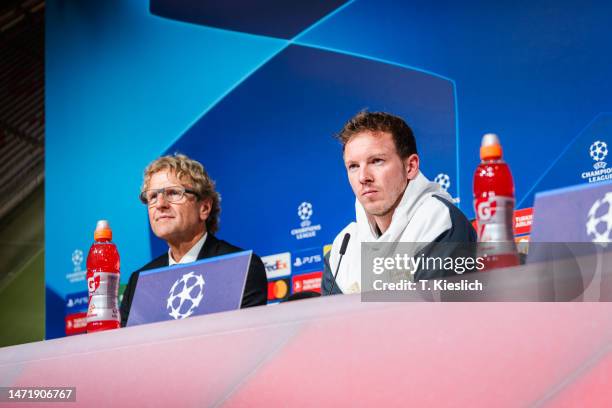 Head coach Julian Nagelsmann of FC Bayern Muenchen ahead of their UEFA Champions League round of 16 match against Paris Saint-Germain at Allianz...