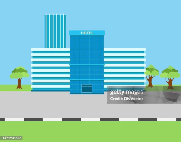 hotel building vector illustration - hotel room window stock illustrations