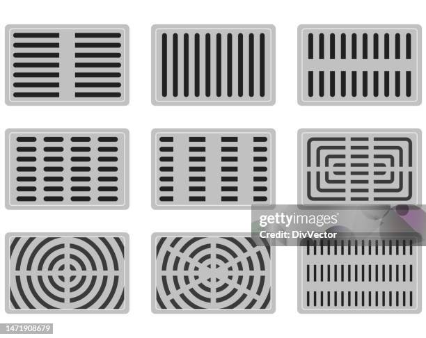 kanaldeckel-vektorsatz - abfluss stock-grafiken, -clipart, -cartoons und -symbole