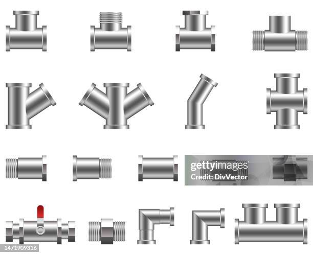 stainless steel metallic pipes vector set - water pump stock illustrations