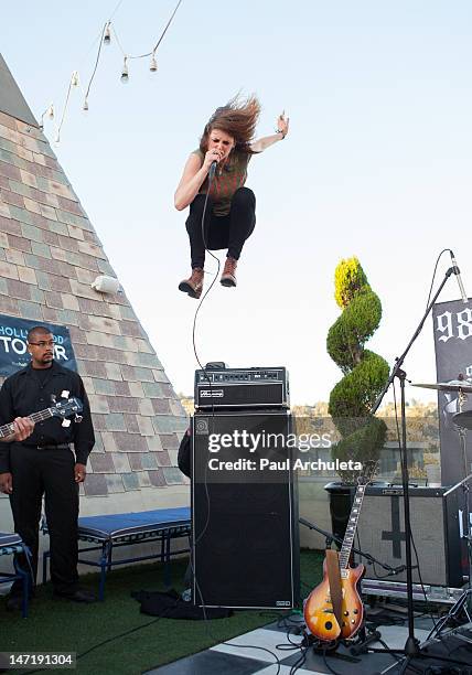 Emily Armstrong of the Rock Band Dead Sara performs at the 98.7fm Warped Tour encore party at The Historic Hollywood Tower on June 26, 2012 in...