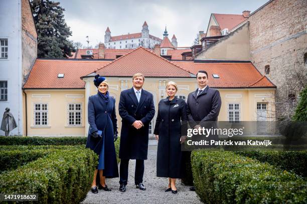 King Willem-Alexander of The Netherlands and Queen Maxima of The Netherlands walk through the city center with President Zuzana Caputova and her...