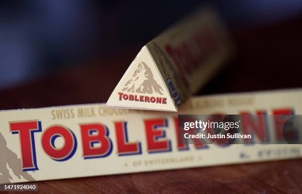 In this photo illustration, a Toblerone chocolate bar is displayed on March 07, 2023 in San Anselmo, California. Toblerone will drop the image of the...