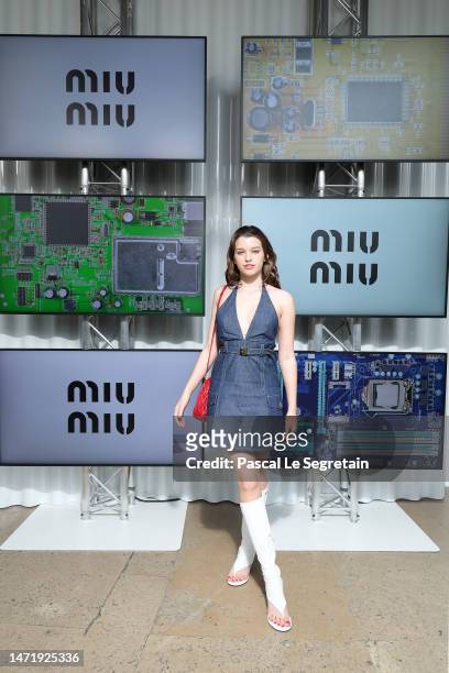 Ever Gabo Anderson attends the Miu Miu Womenswear F/W 2023- 2024 show as part of Paris Fashion Week at Palais d'Iena on March 07, 2023 in Paris,...