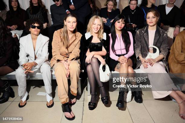 Quintessa Swindell, Angela Lindvall, Kylie Minogue, Bebadoobee and Dianna Agron attend the Miu Miu Womenswear F/W 2023- 2024 show as part of Paris...
