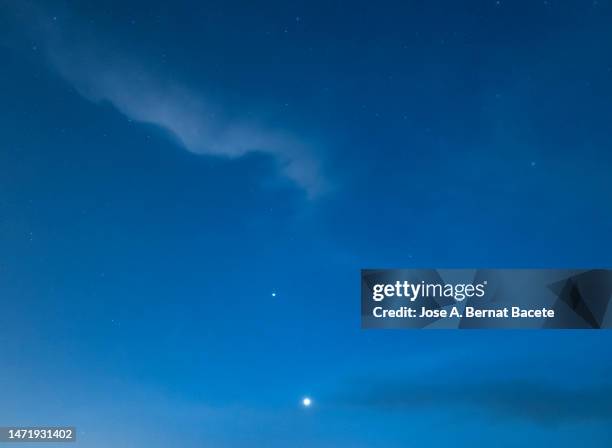 full frame of the sky at sunset with the planets venus and mercury on the horizon.. - venus atmosphere stock pictures, royalty-free photos & images