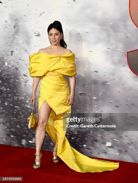 Lucy Liu attending the UK special screening of "Shazam! Fury Of The Gods" at Cineworld Leicester Square on March 07, 2023 in London, England.