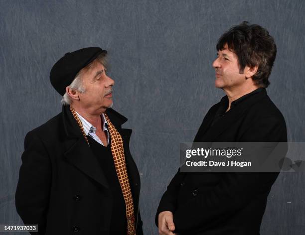 Glen Matlock and Clem Burke attend the "Dog Day" Afternoon Launch Event at The 100 Club on March 07, 2023 in London, England.