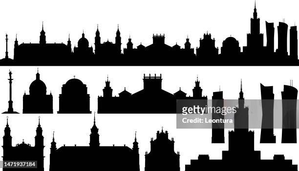 warsaw skyline (all buildings are complete and moveable) - monument stock illustrations