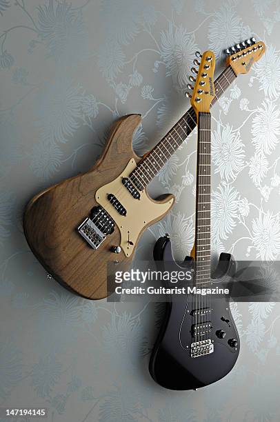 Blade California Climax and California Classic electric guitars, during a studio shoot for Guitarist Magazine/Future via Getty Images, May 29, 2008.
