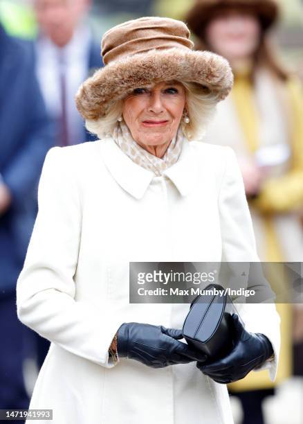 Camilla, Queen Consort visits Colchester Castle on March 7, 2023 in Colchester, England. The King and Queen Consort are visiting Colchester to...
