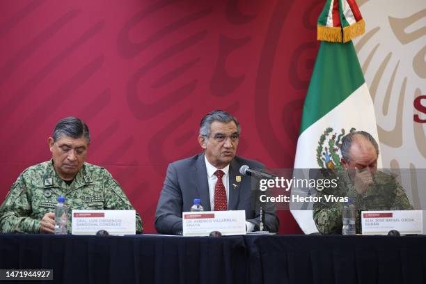 Secretary of National Defense Luis Cresencio Sandoval, Governor of the State of Tamaulipas Americo Villarreal and Secretary of the Navy Jose Rafael...