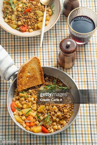 pasta with lentils - lentil stock pictures, royalty-free photos & images