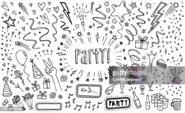 ilustraciones, imágenes clip art, dibujos animados e iconos de stock de invitación a fiesta boceto dibujo garabato - party