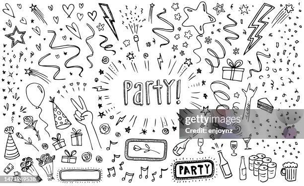 ilustrações de stock, clip art, desenhos animados e ícones de party invite sketch doodle drawing - celebração