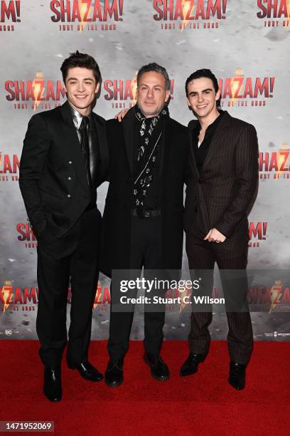 Asher Angel, guest and Jack Dylan Grazer attend the UK special screening of "Shazam! Fury Of The Gods" at Cineworld Leicester Square on March 07,...