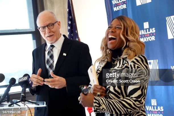 Chicago mayoral candidate Paul Vallas holds a press conference to announce an endorsement by former high school principal Dr. Joyce Kenner on March...