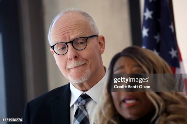 Chicago mayoral candidate Paul Vallas holds a press conference to announce an endorsement by former high school principal Dr. Joyce Kenner on March...