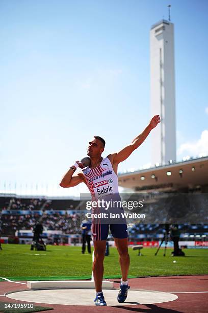 Roman Sebrle of Czech Republic prepares to throw in the Decathlon Shot Put during day one of the 21st European Athletics Championships at the Olympic...