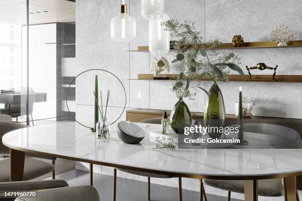 beauty center,  spa, wellness concept with cosmetic aroma oils and plants on marble table. - marble table stock pictures, royalty-free photos & images