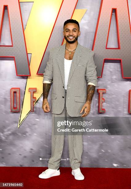 Aston Merrygold attending the UK special screening of "Shazam! Fury Of The Gods" at Cineworld Leicester Square on March 07, 2023 in London, England.