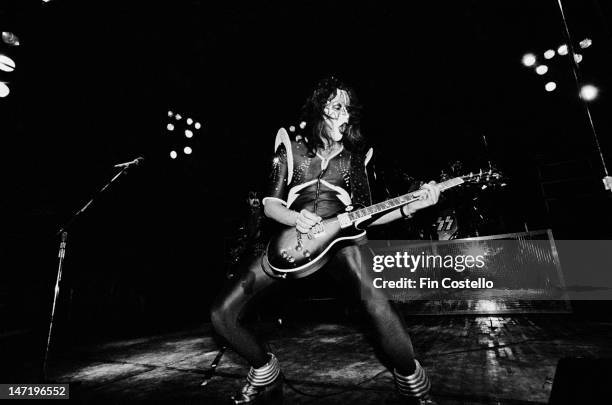 1st FEBRUARY: Ace Frehley from American rock band Kiss performs live on stage during the Alive tour at the Richfield Coliseum in Cleveland, Ohio on...