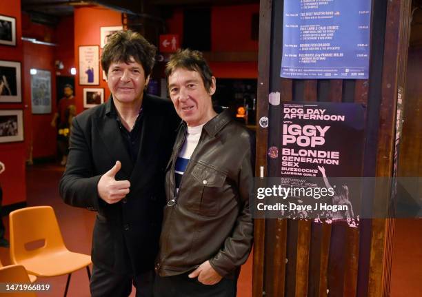 Clem Burke and Steve Diggle attend the "Dog Day" Afternoon Launch Event at The 100 Club on March 07, 2023 in London, England.