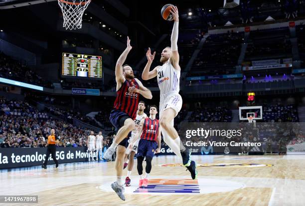 Dzanan Musa, player of Real Madrid, in action during the 2022-23 Turkish Airlines EuroLeague Regular Season Round 27 game between Real Madrid and...