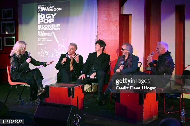 Glen Matlock, Clem Burke, Tony James and John Giddings during the "Dog Day" Afternoon Launch Event at The 100 Club on March 07, 2023 in London,...